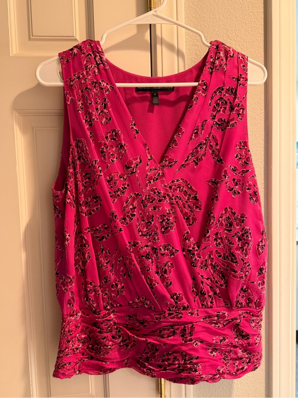 White House Black Market Hot Pink Floral V-Neck Surplice Tank